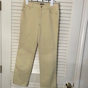 Escada Buttercream Straight Leg Jeans Timeless Elegance GoldTone Logo Hardware